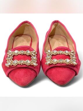 VICI Chase & Chloe Pink Suede Flats with Embellished Buckle | Size 7